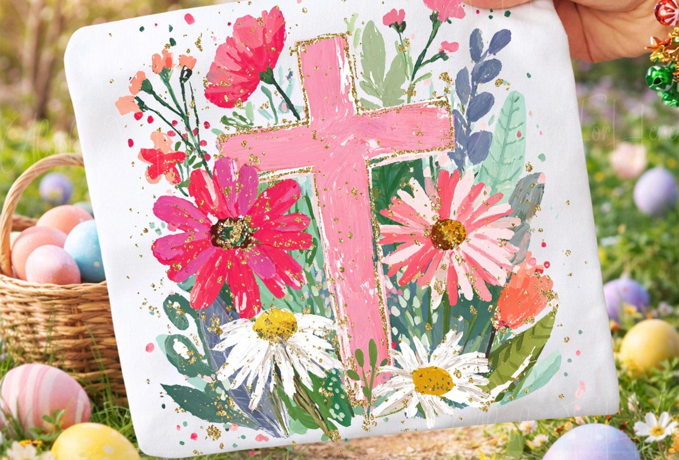 Cross w spring flowers