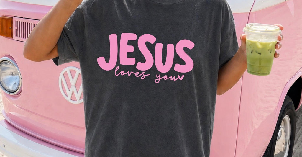 Jesus loves you - white or pink letters